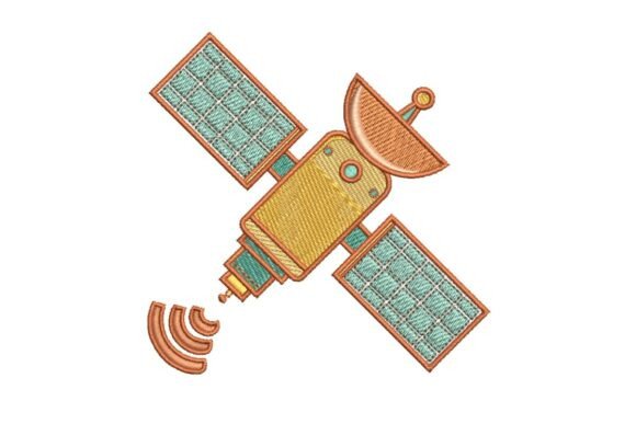 Stylized Satellite with Solar Panels Embroidery Design